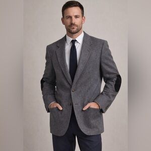 Vintage Lanvin Paris Camel Hair Blazer Woven in Scotland Suede Elbow Patch 44R